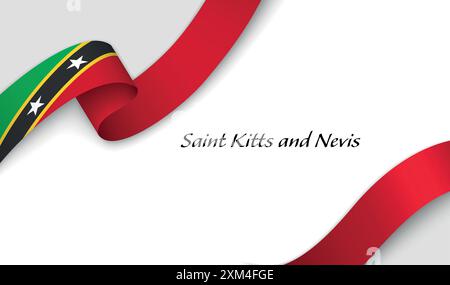 Gekrümmtes Band mit Fllag von St. Kitts und Nevis auf weißem Hintergrund mit Copyspace Stock Vektor