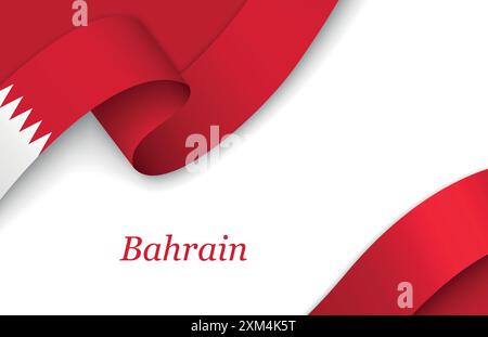 Gekrümmtes Band mit Fllag von Bahrain auf weißem Hintergrund mit Copyspace Stock Vektor