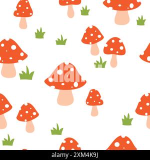 Nahtloses Muster mit süßen Pilzen. Vektorillustration auf weißem Hintergrund. Stock Vektor