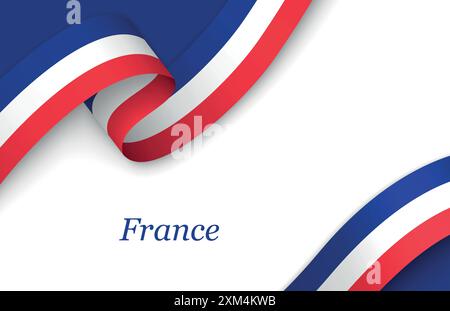 Gekrümmtes Band mit Flatsch von Frankreich auf weißem Hintergrund mit Copyspace Stock Vektor