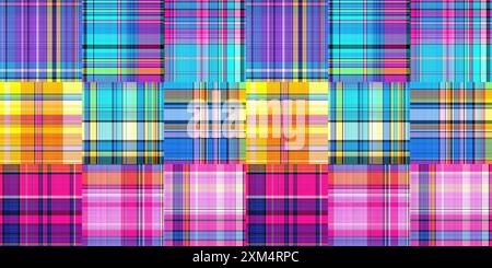 Kuschelige karierte Muster nahtloser Rand Hintergrund in farbenfroher Herbstdekor. Gewebtes Patchwork-Design für nahtlose Kanten Stockfoto