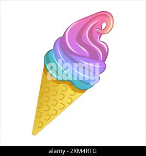 Bunte Vektor-Illustration von köstlichem Regenbogeneis in einem Waffelkegel auf einem weißen Hintergrund Stock Vektor