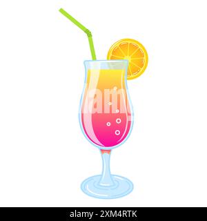 Vektor-Illustration des erfrischenden tropischen Cocktails auf weißem Hintergrund helles Sommergetränk im Glas Stock Vektor