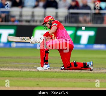 25. Juli 2024; Old Trafford Cricket Ground, Manchester, England; The Hundred Mens Cricket, Manchester Originals versus Welsh Fire; Joe Clarke von Welsh Fire Stockfoto