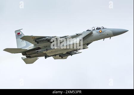 Ein Boeing F-15EX Eagle II (Ababil) Kampfjet der Emiri Air Force Katar auf der RIAT 2024 Airshow. Stockfoto