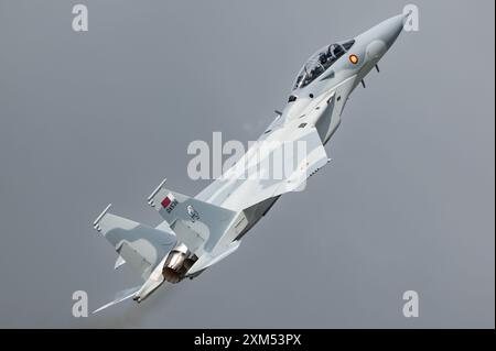 Ein Boeing F-15EX Eagle II (Ababil) Kampfjet der Emiri Air Force Katar auf der RIAT 2024 Airshow. Stockfoto