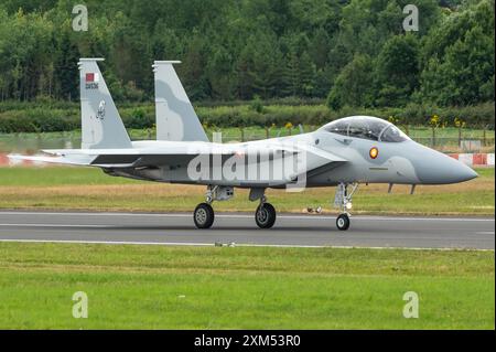 Ein Boeing F-15EX Eagle II (Ababil) Kampfjet der Emiri Air Force Katar auf der RIAT 2024 Airshow. Stockfoto