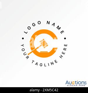 Logo Design Grafik Konzept abstrakte kreative Premium Vektor Stock Initial C Schriftart Richter Gavel Anwaltskanzlei Advocate Jury verwandte Monogramm Typografie Verbrechen Stock Vektor