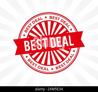 Bestes Angebot kreisförmiger roter Stempelrahmen mit Retro-Starburst. Grunge-Gummistempel strukturierter Stempel isoliert auf weißem Hintergrund. Vektor Stock Vektor