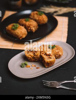 Ein Teller Kroketten Stockfoto