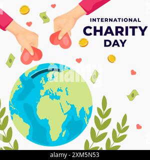 Internationaler Wohltätigkeitstag mit zwei Händen, die Liebe halten Stock Vektor