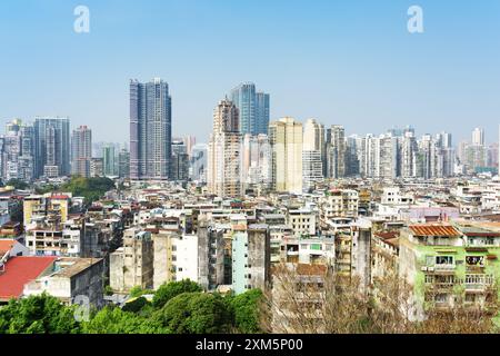 Wunderschöner Blick auf Macau City vom Monte Fort an einem sonnigen Tag Stockfoto