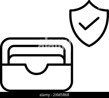Kartentasche, Schild und Häkchen. E-Wallet-Sicherheit, geschützte Zahlungsmethoden. Pixel Perfect Vektor-Symbol Stock Vektor