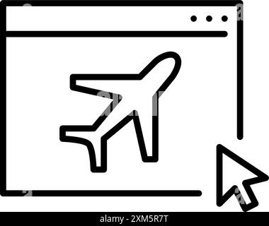 Flugzeug, Webseite und Mausklick. Online-Ticketkauf, Zugang zu Fluginformationen. Pixel Perfect Vektor-Symbol Stock Vektor