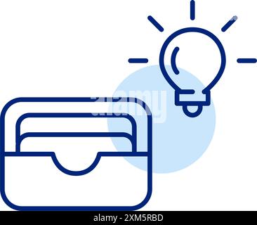 Kartenetui und Glühlampe. Kreative Finanzlösungen, intelligente Tools für Budgetierung und Investitionen. Symbol für Pixelperfekte, bearbeitbare Kontur Stock Vektor