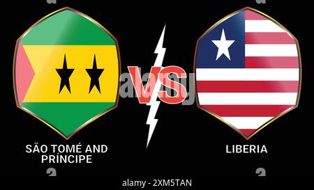 São Tomé und Príncipe gegen Liberia Soccer Match: Gegen Flags auf schwarzem Hintergrund Stock Vektor