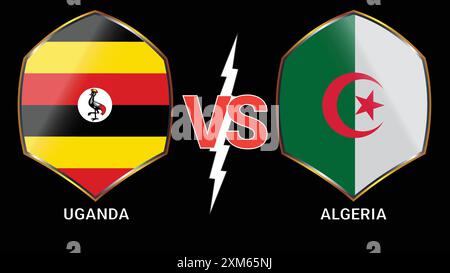 Uganda vs. Algerien Football Clash: Intensives Spiel mit Black Canvas und Flags Stock Vektor