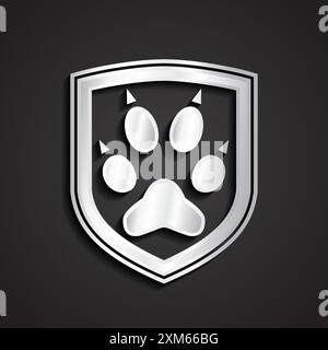 3D silbernes Metallschild Pfoten-Logo Stock Vektor