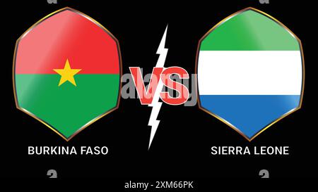 Sierra Leone gegen Burkina Faso Football Showdown: Flags auf dunklem Hintergrund Stock Vektor