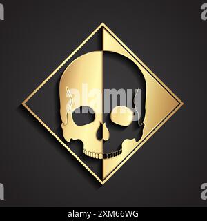 3D goldenes, halb negativ geformtes Skull-Logo Stock Vektor