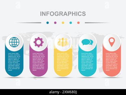 Schritte zum Entwurf von Infografiken mit Symbolen und Materialvektor Stock Vektor