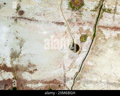 Aus der Vogelperspektive auf kleine tränenartige Seen und Burdur Lake, der aufgrund der globalen Erwärmung und Dürre austrocknet Stockfoto