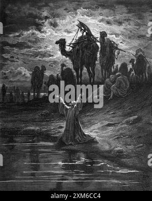 Holzgravierung des Gebets Jakobs 1. Mose 32:9-11 Jakob betete zu Gott für seinen Schutz gegen Esau, der drohte, ihn zu töten, weil er seine gestohlen hatte Stockfoto