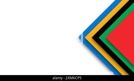 Abstrakter farbiger Hintergrund für die Olympischen Spiele. Geometrische Formen in olympischen Farben - Rot, Grün, Orange, Blau, Schwarz und weiß. Vektorflagge für spo Stock Vektor