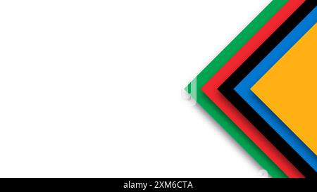 Abstrakter farbiger Hintergrund für die Olympischen Spiele. Geometrische Formen in olympischen Farben - Rot, Grün, Orange, Blau, Schwarz und weiß. Vektorflagge für spo Stock Vektor