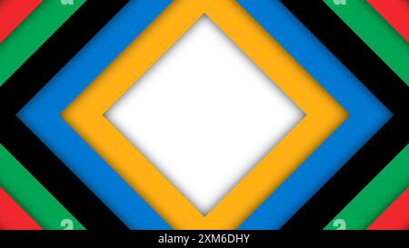 Abstrakter farbiger Hintergrund für die Olympischen Spiele. Geometrische Formen in olympischen Farben - Rot, Grün, Orange, Blau, Schwarz und weiß. Vektorflagge für spo Stock Vektor