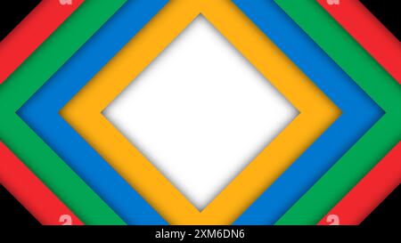 Abstrakter farbiger Hintergrund für die Olympischen Spiele. Geometrische Formen in olympischen Farben - Rot, Grün, Orange, Blau, Schwarz und weiß. Vektorflagge für spo Stock Vektor