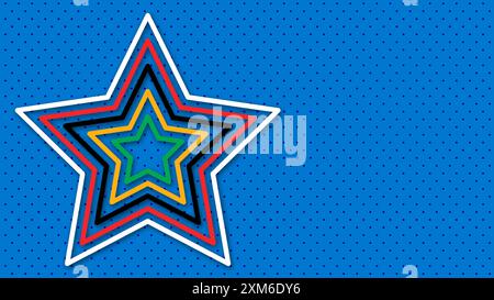 Abstrakter farbiger Hintergrund für die Olympischen Spiele. Geometrische Formen in olympischen Farben - Rot, Grün, Orange, Blau, Schwarz und weiß. Vektorflagge für spo Stock Vektor