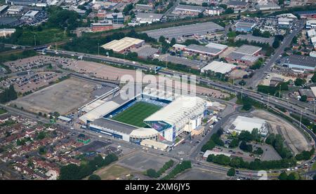 Ein Luftbild des Leeds United Elland Road Football Stadium, West Yorkshire, Nordengland, Großbritannien Stockfoto