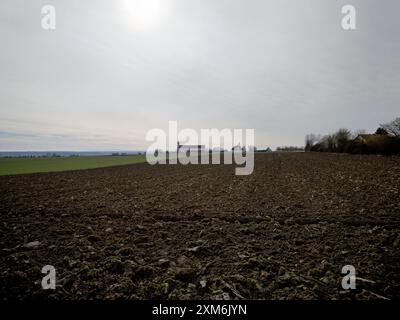 Schwäbische Alb mit dem Kloster Oberelchingen von oben genommen Stockfoto