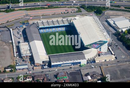 Ein Luftbild des Leeds United Elland Road Football Stadium, West Yorkshire, Nordengland, Großbritannien Stockfoto