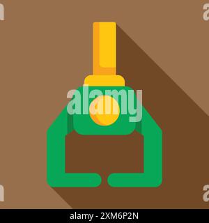 Einfaches Symbol einer Greifkran-Klaue, in Grün und Gelb, mit langem Schatten Stock Vektor