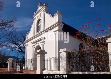 Die weiße Rheinische Missionskirche in Stellenbosch Stockfoto