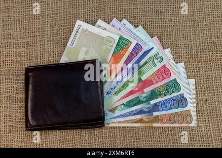 Pakistanische Rupien Noten mit Geldbörse. Money Control-Konzept. Stockfoto