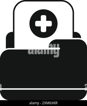 Schwarzweiß-Symbol einer medizinischen Ordner mit Gesundheitsinformationen, die medizinische Aufzeichnungen, Patientenakten und digitale Gesundheitsdaten symbolisieren Stock Vektor