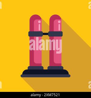 Sauerstofftanks stehen auf gelbem Hintergrund, flaches Design-Symbol mit langem Schatten Stock Vektor