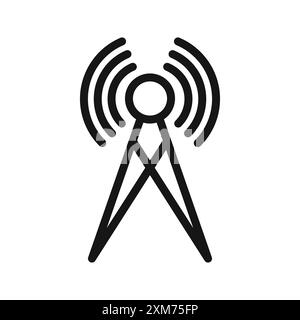 Broadcast-Symbol Schwarzer Linie Kunstvektor in Schwarzweiß-Umriss Set Collection-Schild Stock Vektor