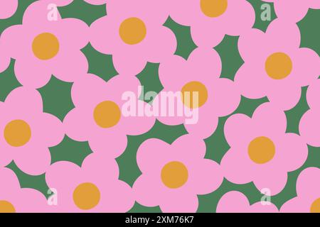 Naiver floraler Hintergrund mit handgezeichnetem Gänseblütenmuster. Niedliches, grooviges Design im Hippie-Stil der 60er bis 70er Jahre Stock Vektor