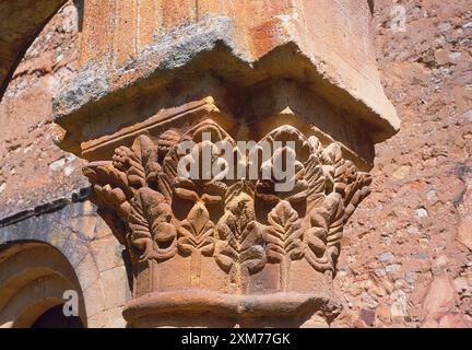 Romanische Hauptstadt. Kloster San Juan de Duero, Soria, Spanien. Stockfoto