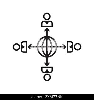 Globalisierungssymbol Schwarze Linie Kunstvektor in schwarz-weiß Umrisse Set Sammlungszeichen Stock Vektor