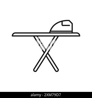Bügeltisch Symbol Schwarzer Linie Kunstvektor in schwarz-weiß Umriss Set Sammlung Zeichen Stock Vektor