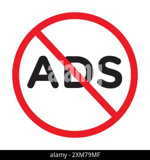 No ADS-Symbol Schwarzer Linie Kunstvektor in schwarz-weißer Umrandung Set Collection-Schild Stock Vektor