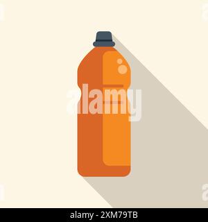 Einfache flache Illustration der orangefarbenen Plastikflasche mit Verschluss für Wasser oder Saft steht auf weißem Hintergrund mit Schatten Stock Vektor