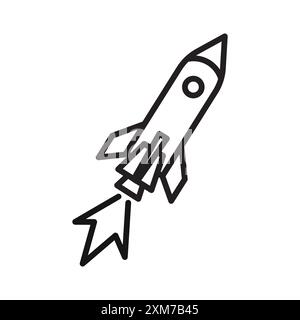 Raketenraumschiff Startup Icon Schwarze Linie Kunstvektor in schwarz-weiß Umrissset Sammlungszeichen Stock Vektor