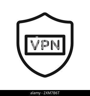 VPN-Symbol Schwarzer Linie Kunstvektor in Schwarz-weiß-Umriss Set-Sammelschild Stock Vektor