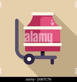 Rosafarbener, tragbarer Betonmischer auf einem Handwagen, Baustellenausrüstung zum Mischen von Zement Stock Vektor